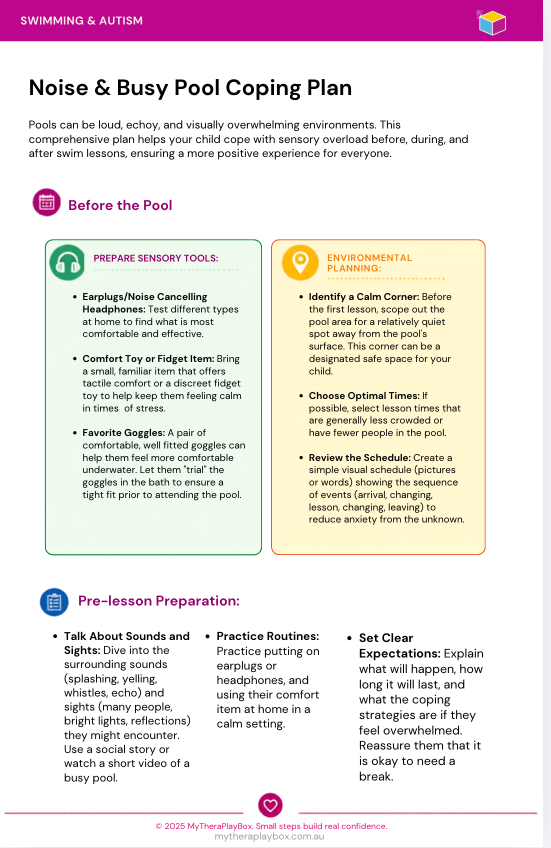 Noise & Busy Pool Coping Plan: OT Strategies for Sensory Overload